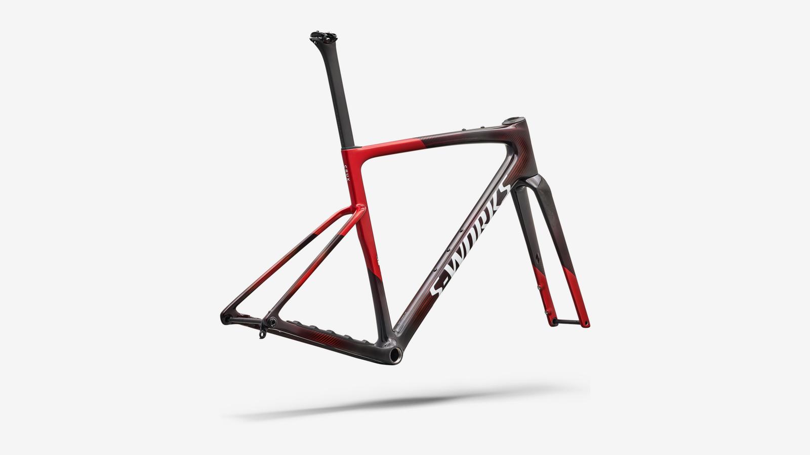 Specialized S-Works Crux 5 Frameset - Cayenne Metallic / Red Tint / White Silver Metallic - Rear 3/4 View