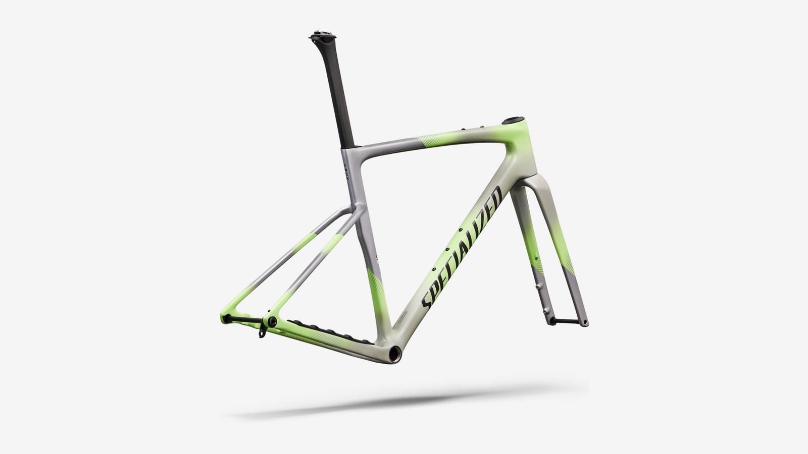 Specialized Crux 5 Frameset - Dolomite Metallic / Powder Lime / Nebula Metallic - Rear 3/4 View