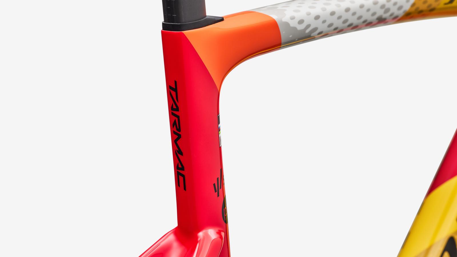 Specialized S-Works Tarmac SL9 Team Replica Frameset - Gloss Vivid Red / Yellow / Dolomite Metallic - Detail View