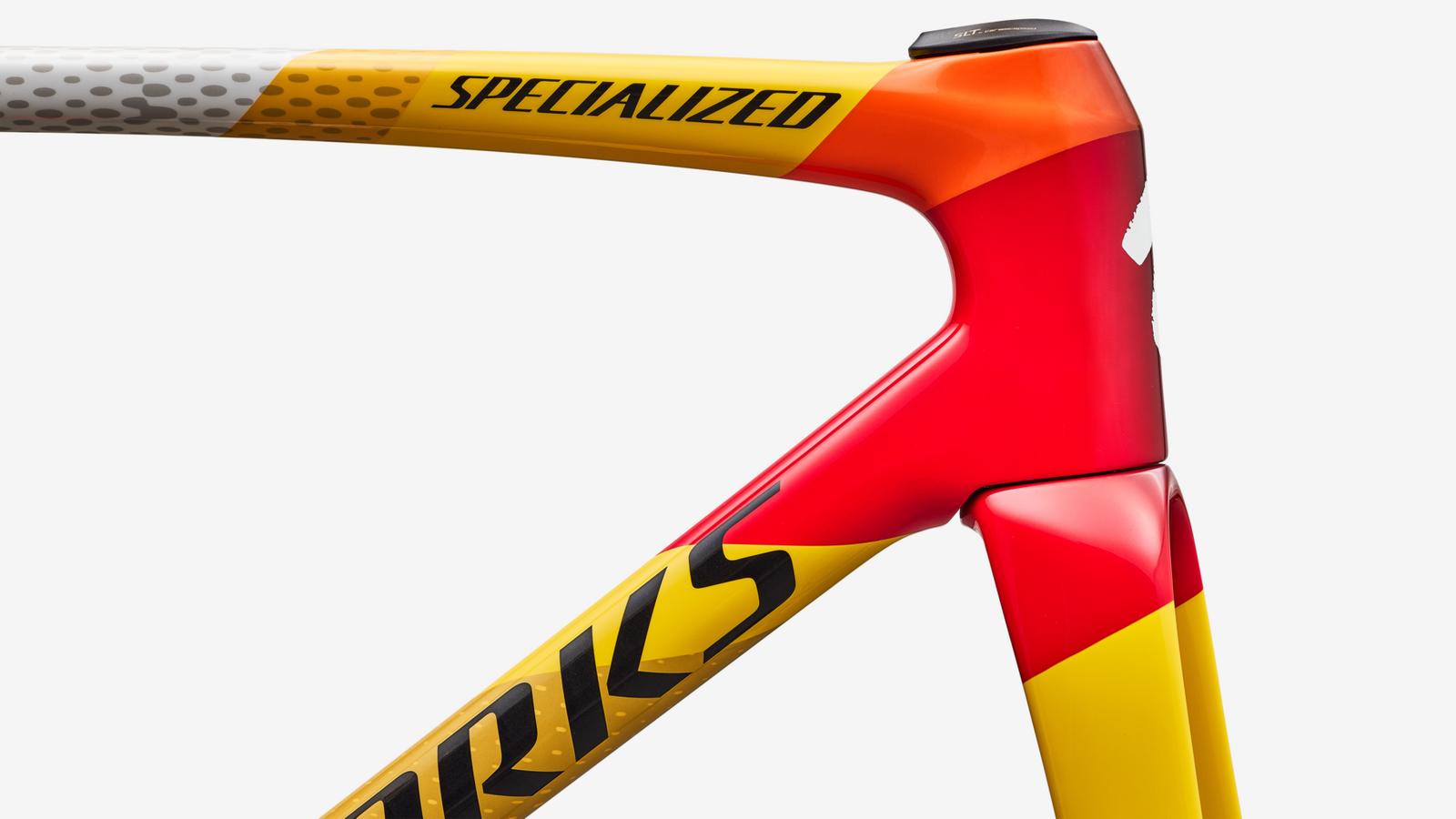 Specialized S-Works Tarmac SL9 Team Replica Frameset - Gloss Vivid Red / Yellow / Dolomite Metallic - Detail View