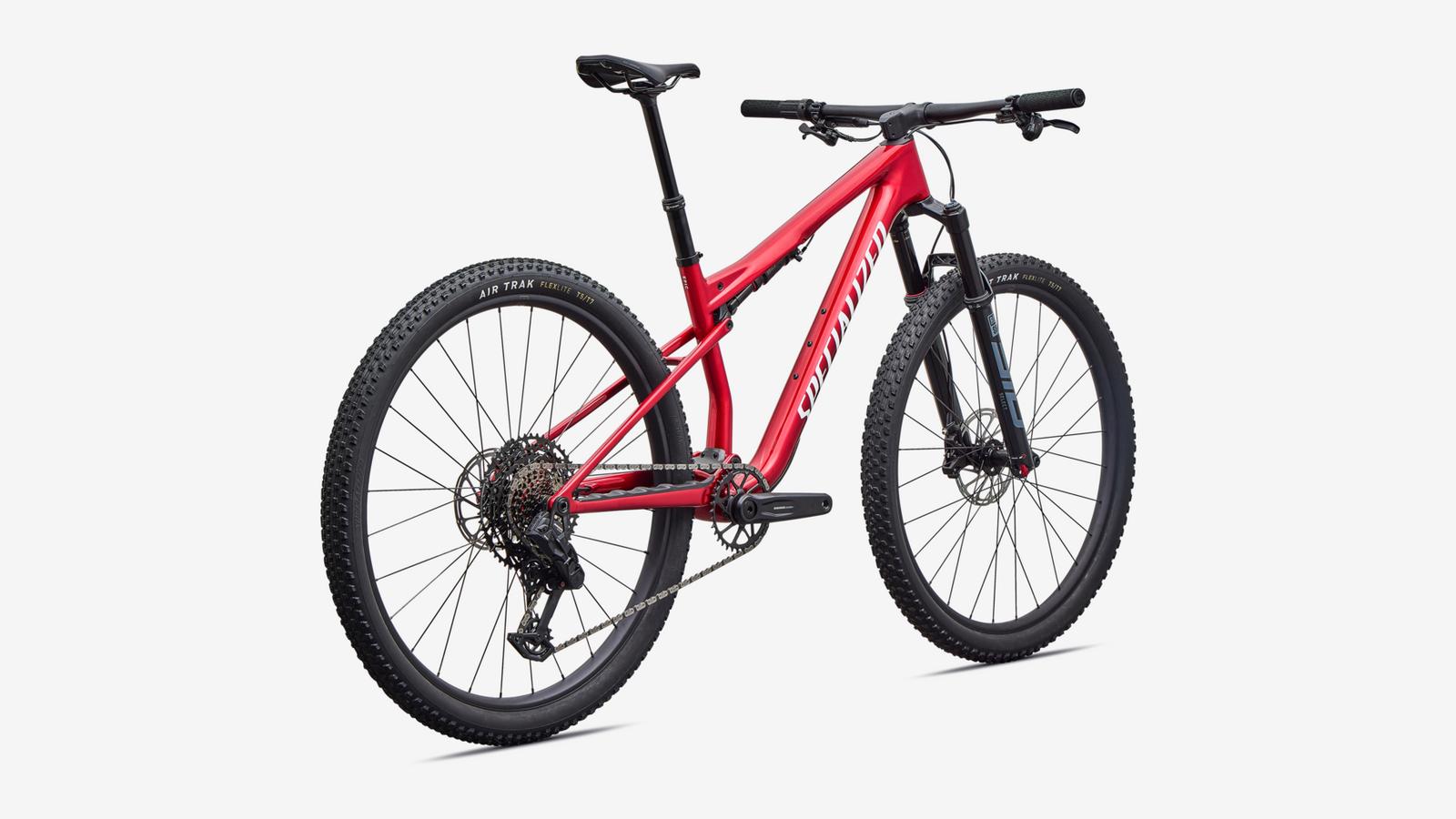Specialized Epic 9 Comp - Gloss Ruby Metallic / Metallic White Silver - Rear 3/4 View