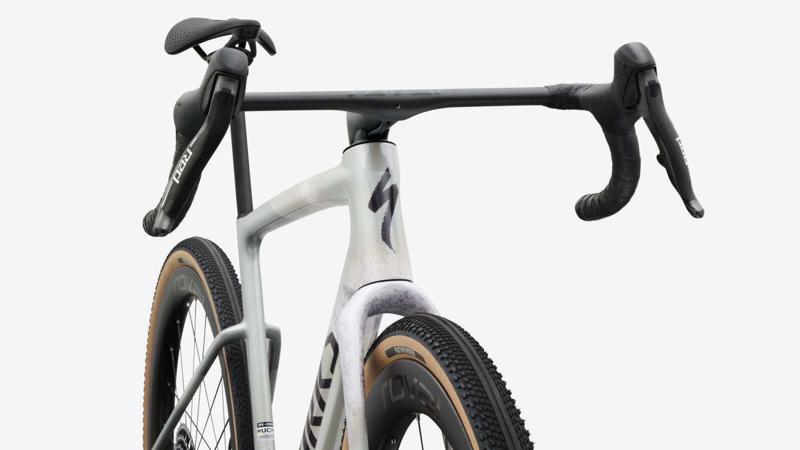 Specialized S-Works Crux 5 - Silver Dust / Amethyst Frost / Nebula Metallic - Head Tube Detail