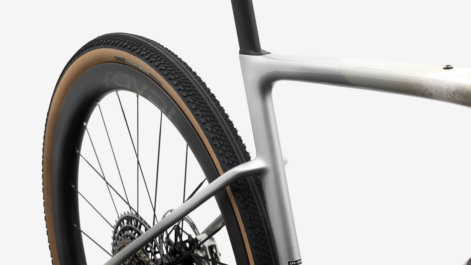 Specialized S-Works Crux 5 - Silver Dust / Amethyst Frost / Nebula Metallic - Seat Tube Junction Detail