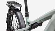 Specialized Turbo Vado 3 X 4.0 - Gloss Agave Grey / Oak Green Metallic / Brushed Chrome Decal - Seat Tube Junction Detail