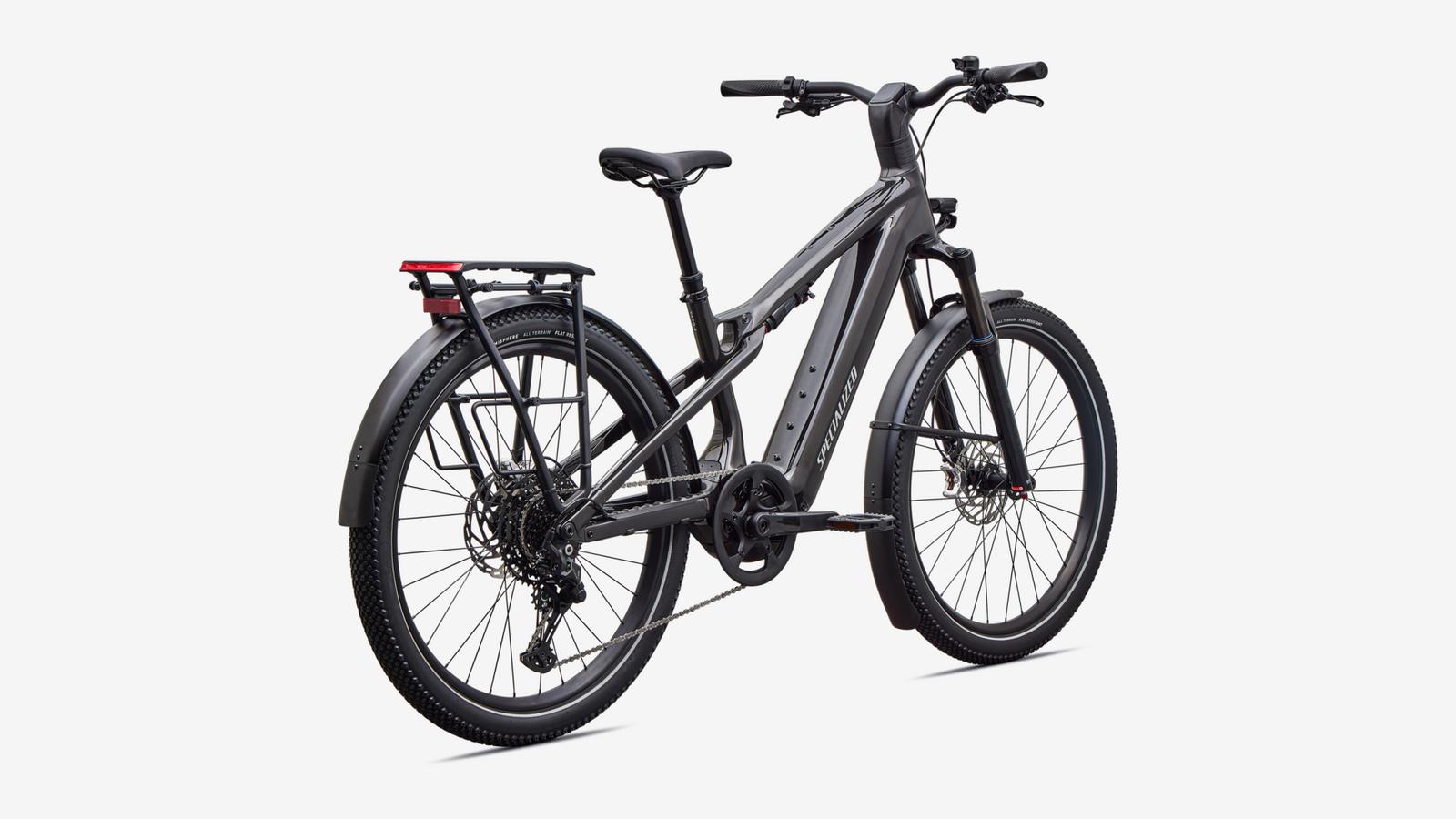 Specialized Turbo Vado 3 X 4.0 - Gloss Obsidian / Satin Silver Dust Frost - Rear 3/4 View
