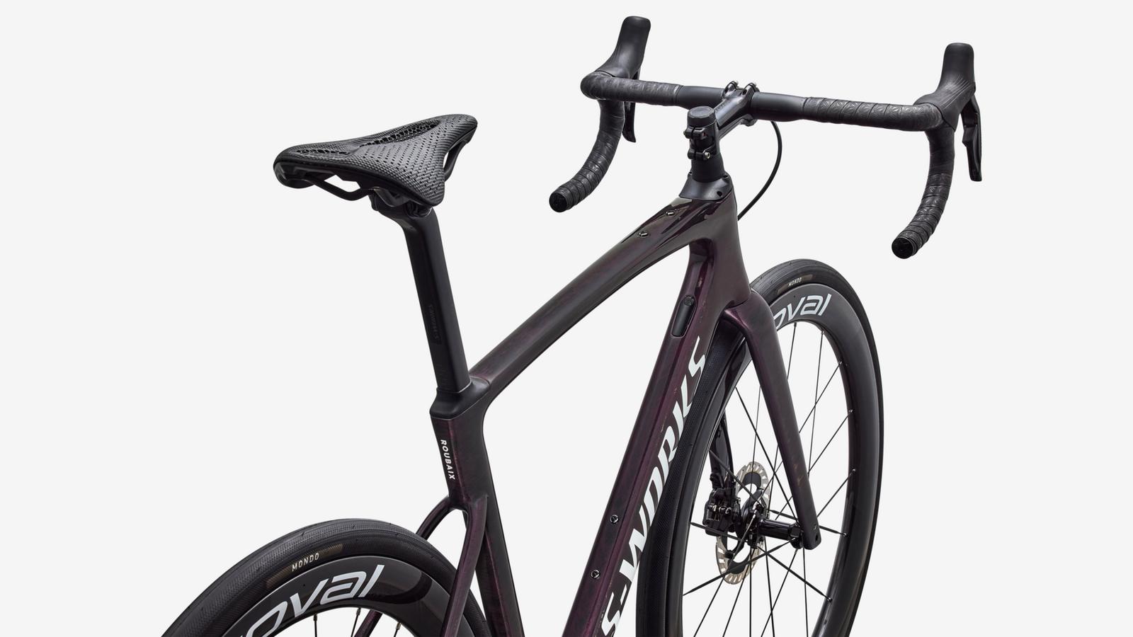 Specialized S-Works Roubaix SL8 - Gloss Carbon / Multi-color Directional Brush / White - Cockpit View