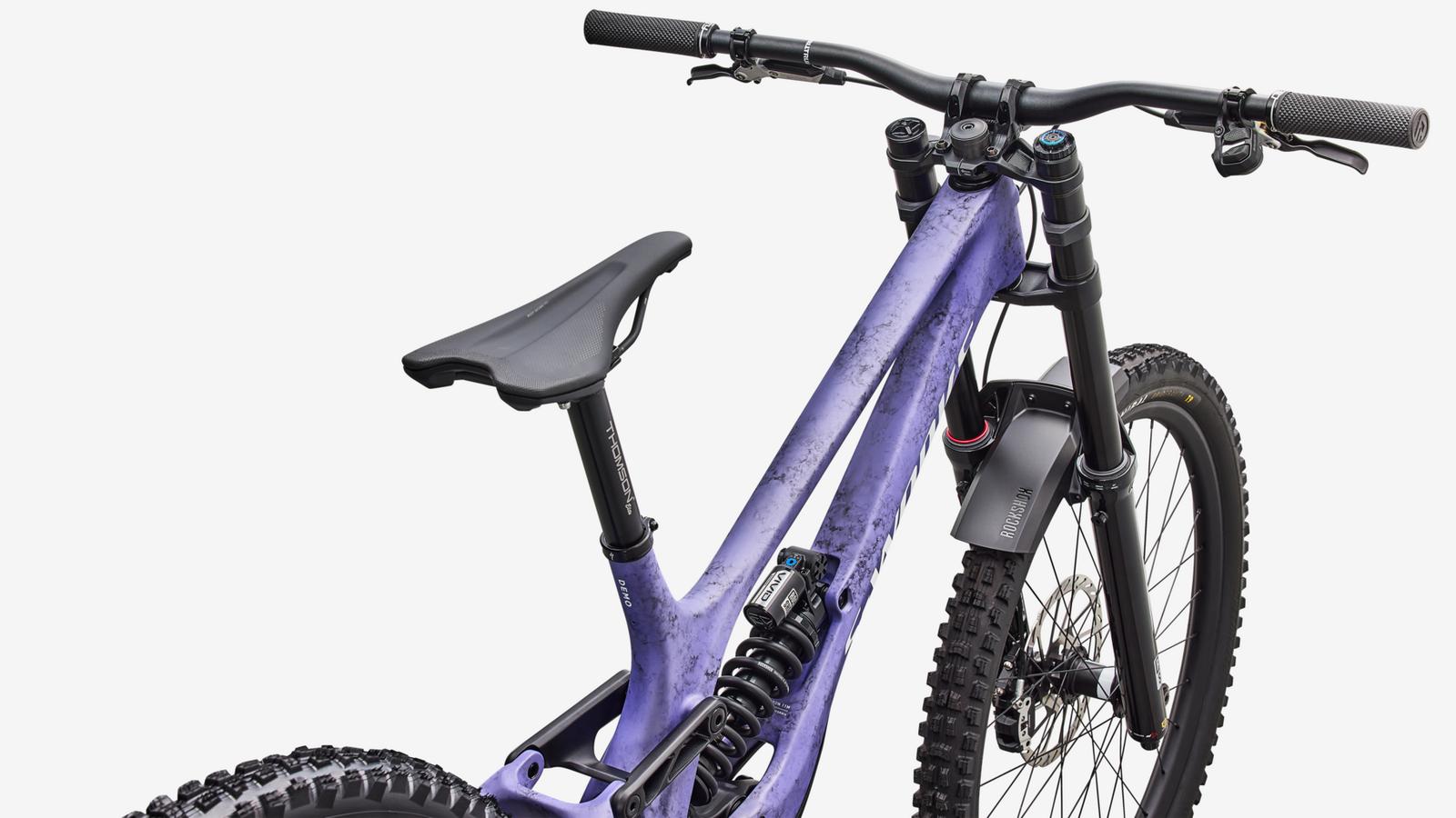 Specialized S-Works Demo 11 - Satin / Powder Indigo Tint / Black Tint Carbon / White - Cockpit View