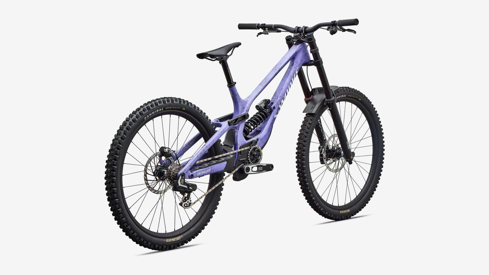 Specialized S-Works Demo 11 - Satin / Powder Indigo Tint / Black Tint Carbon / White - Rear 3/4 View
