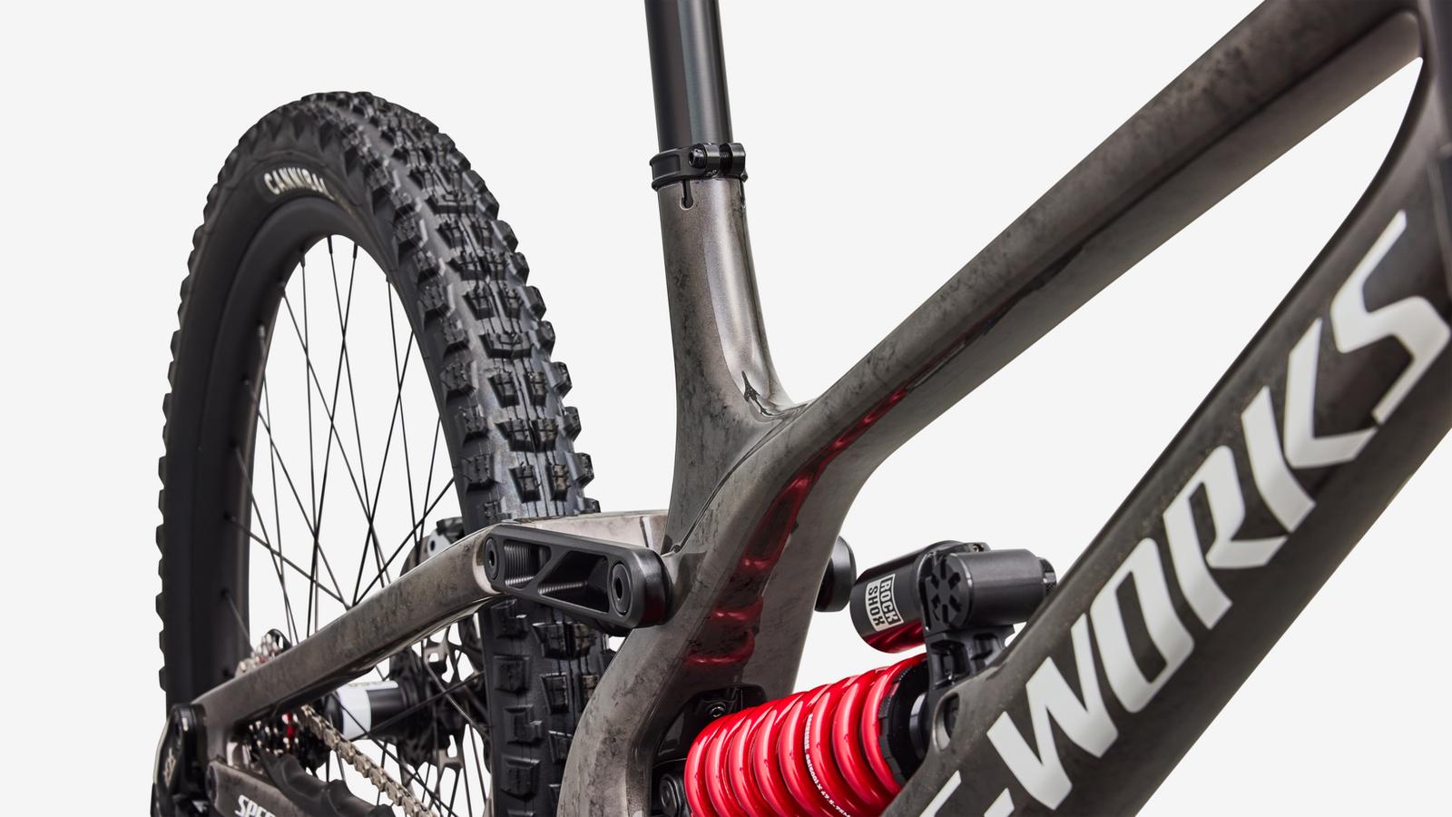 Specialized S-Works Demo 11 - Gloss Charcoal / Dolomite Metallic / White - Seat Tube Junction Detail