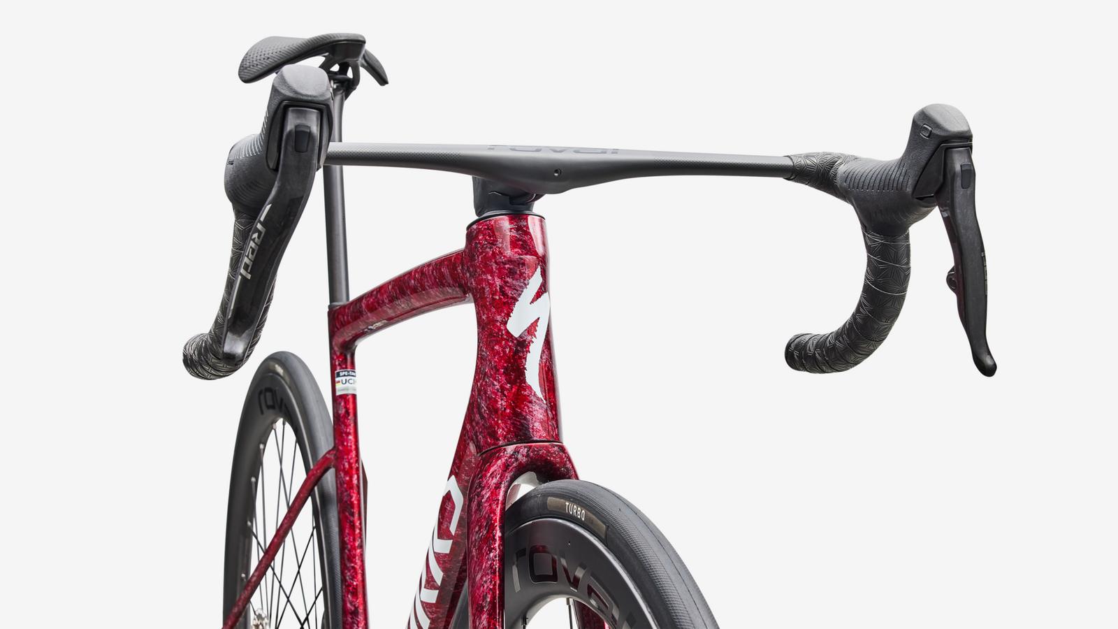 Specialized S-Works Tarmac SL8 - Gloss Redsky Shdwsil Wht Impasto - Head Tube Detail