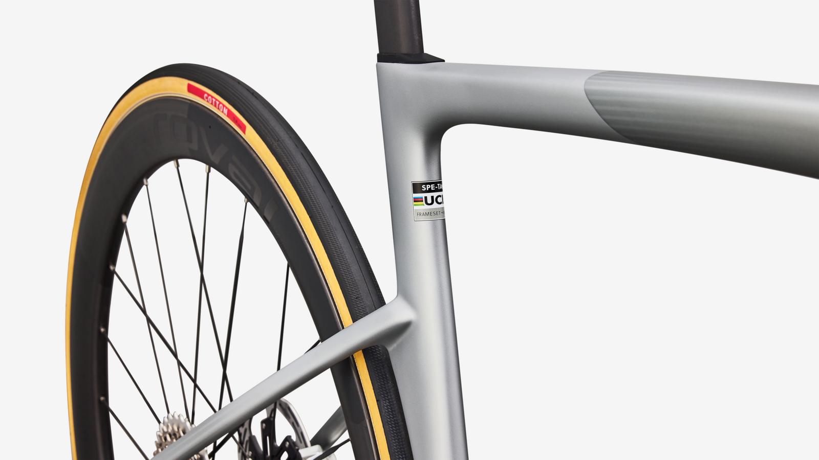 Specialized S-Works Tarmac SL9 - Satin Silver Dust / Gloss Chrome - Seat Tube Junction Detail
